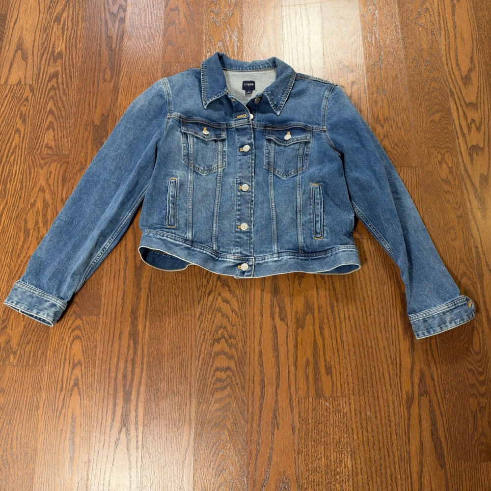 J.Crew Re-Imagined Medium Wash Denim Trucker Jacket Blue Size L Large